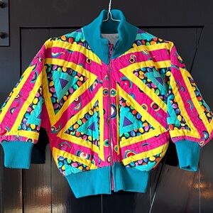 Handmade quilt quilted Colorful Geometric Patterned Jacket cottage sz 5/6